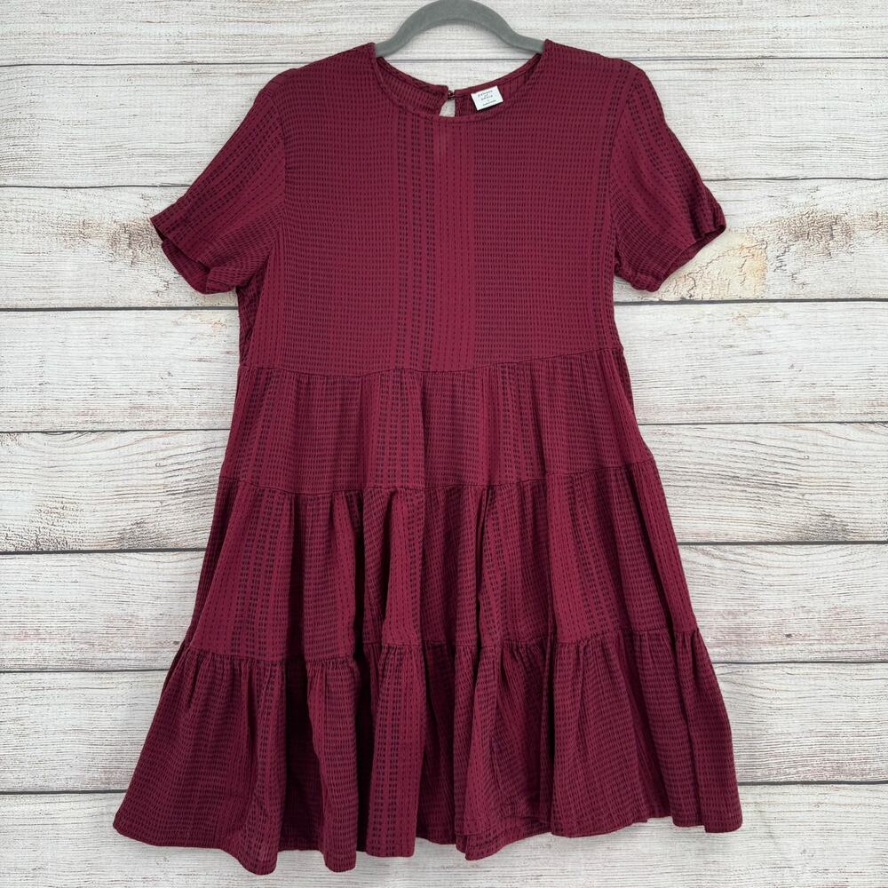 Patrons of Peace Geometric Print Babydoll Mini Dress Womens Small Red Wine